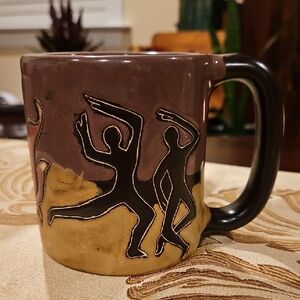 Mara Stoneware Handmade Ceramic Mug Fire Dancers Signed 16oz